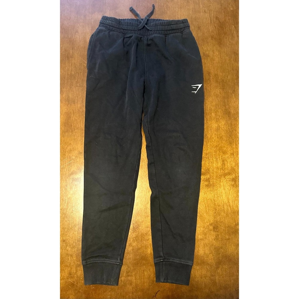 Gymshark Crest Joggers Mens XS Black Mid Rise Tapered Leg Running Athleisure